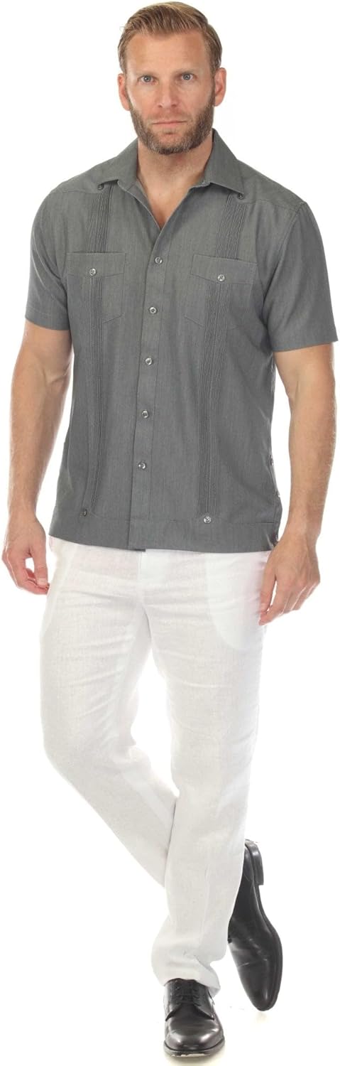 Mojito Collection Men's Two-Pocket Chambray Guayamisa Shirt with Pleating