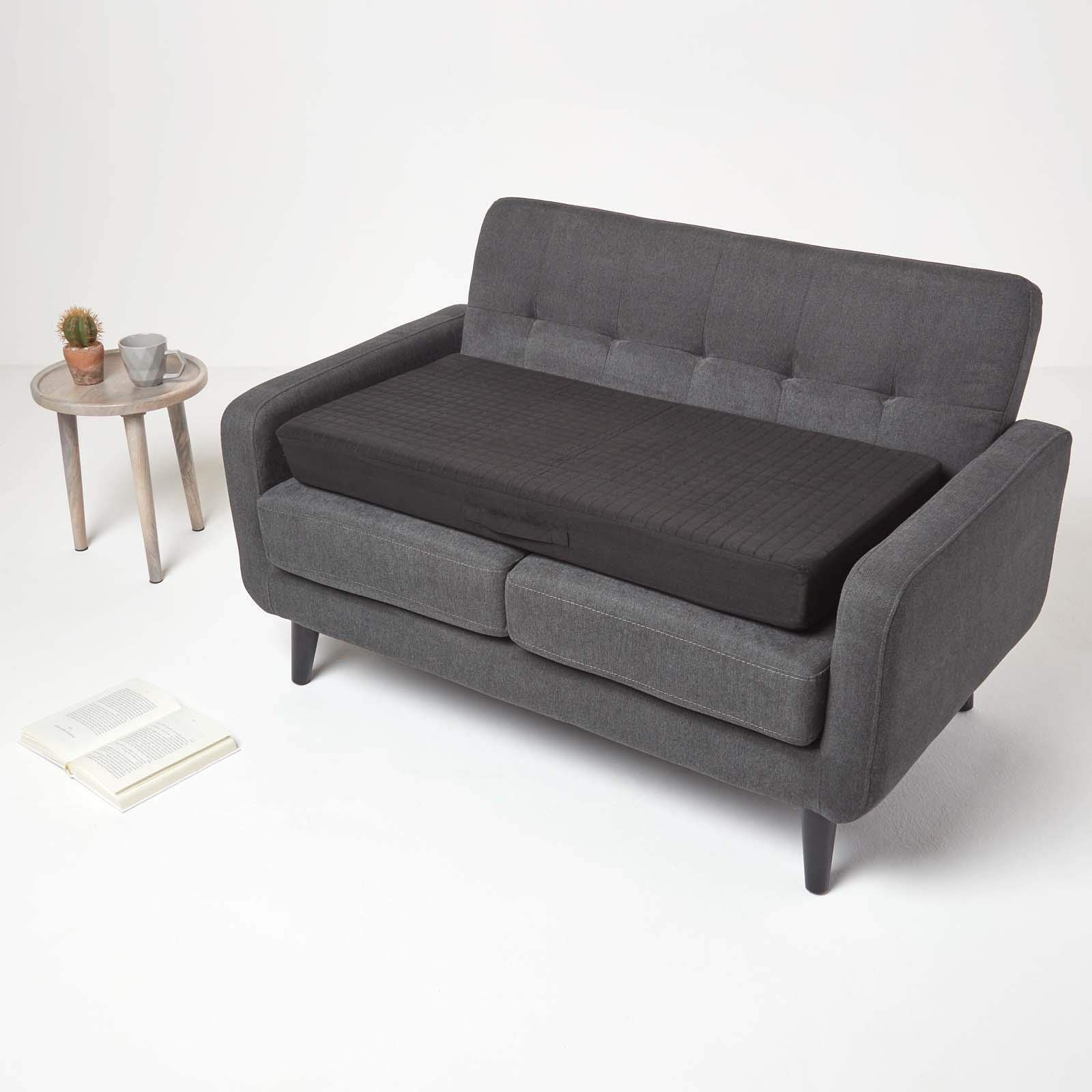 HOMESCAPES Cuscino per seduta per divano a 2 posti, cuscino sollevatore sfoderabile in camoscio, nero, 100 x 50 x 10 cm