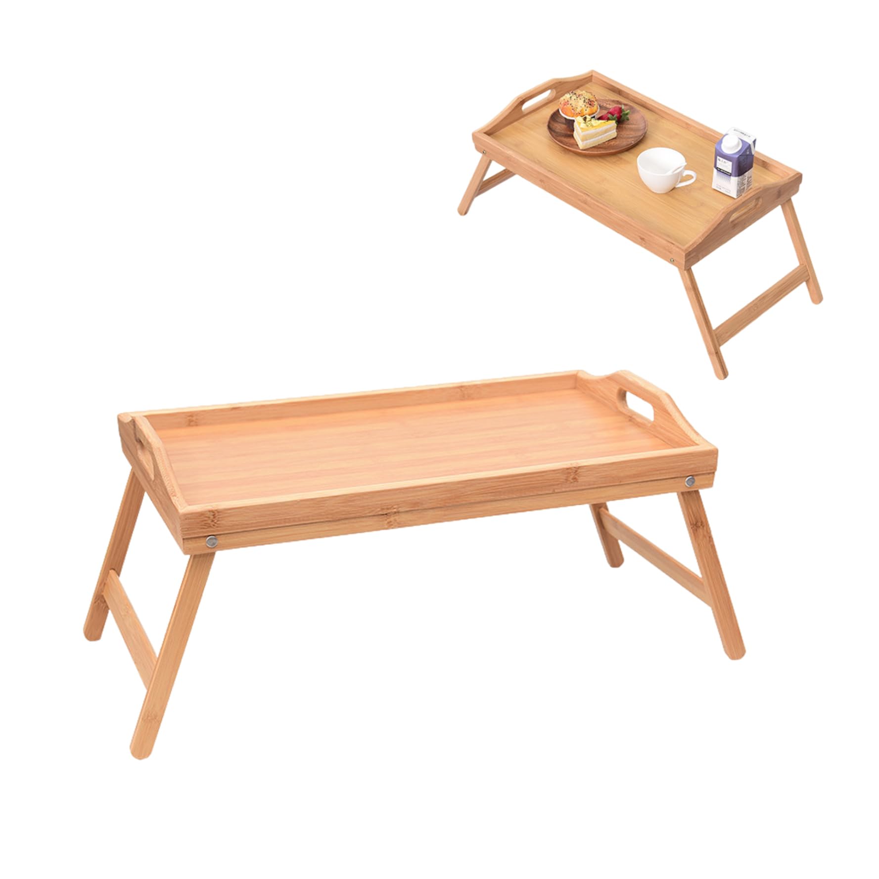 Plateau de lit portable réglable et pliable en bambou – 50 x 30 cm avec poignée pour ordinateur portable de petit déjeuner et service – Idéal pour la maison et les voyages