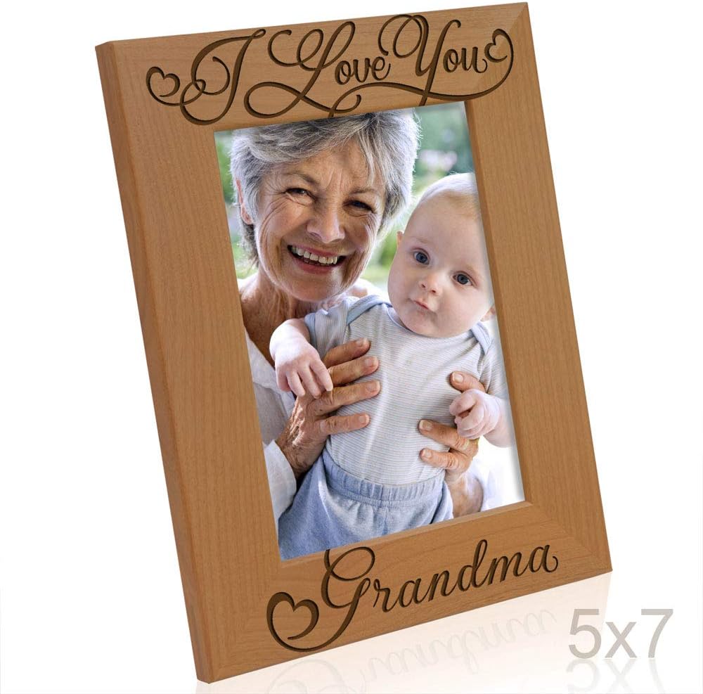 KATE POSH I Love You Grandma, Grandparent's Day, Best Grandma Ever, Grandma & Me, Engraved Natural Wood Picture Frame from Granddaughter, Grandson (5x7 Vertical)