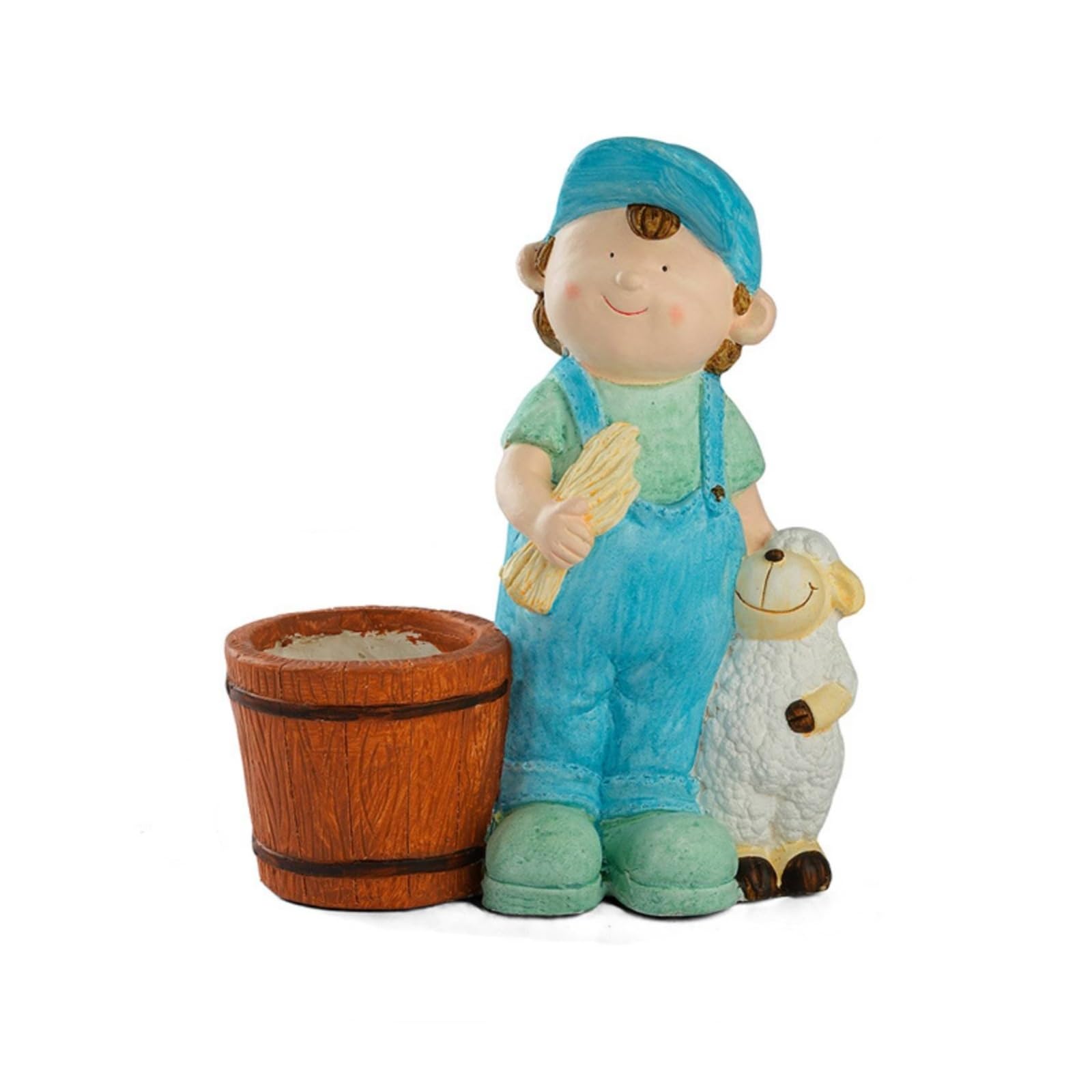 Blumentopf mit Kinderfigur Handbemalt Pflanztopf mit Cartoon-Figur Dekorativ Gartendeko für Gartenliebhaber, Balkon, Junge Mit Schaf