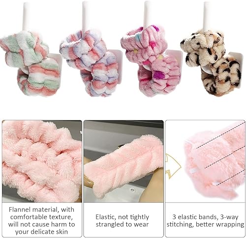 Miniatura 5 de OLizee 4 pares de bandas absorbentes de spa para muñeca con 2 ganchos de pared organizador de muñeca toalla para lavado de cara toallas para muñeca