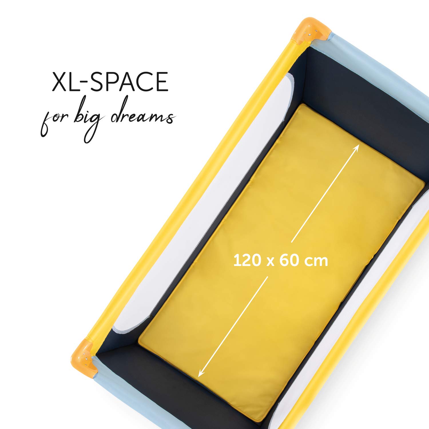 hauck Lettino da Viaggio Dream N Play - Culla Neonato Fino a 15kg - Letto Pieghevole 60x120cm - Box Bambini Leggero con Borsa inclusa - Multicolore, Giallo/Blu/Navy