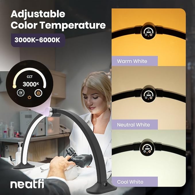 Neatfi Neatfi Half Moon Light for Nail Desk Lamp, Table Lamp, Multiple Light Modes Desk Lighting for Estheticians, Beauty Eyelash Makeup Tattoo Crafts, Reading, Spa Salon, Nail Tech (with LCD, Black) photo 3