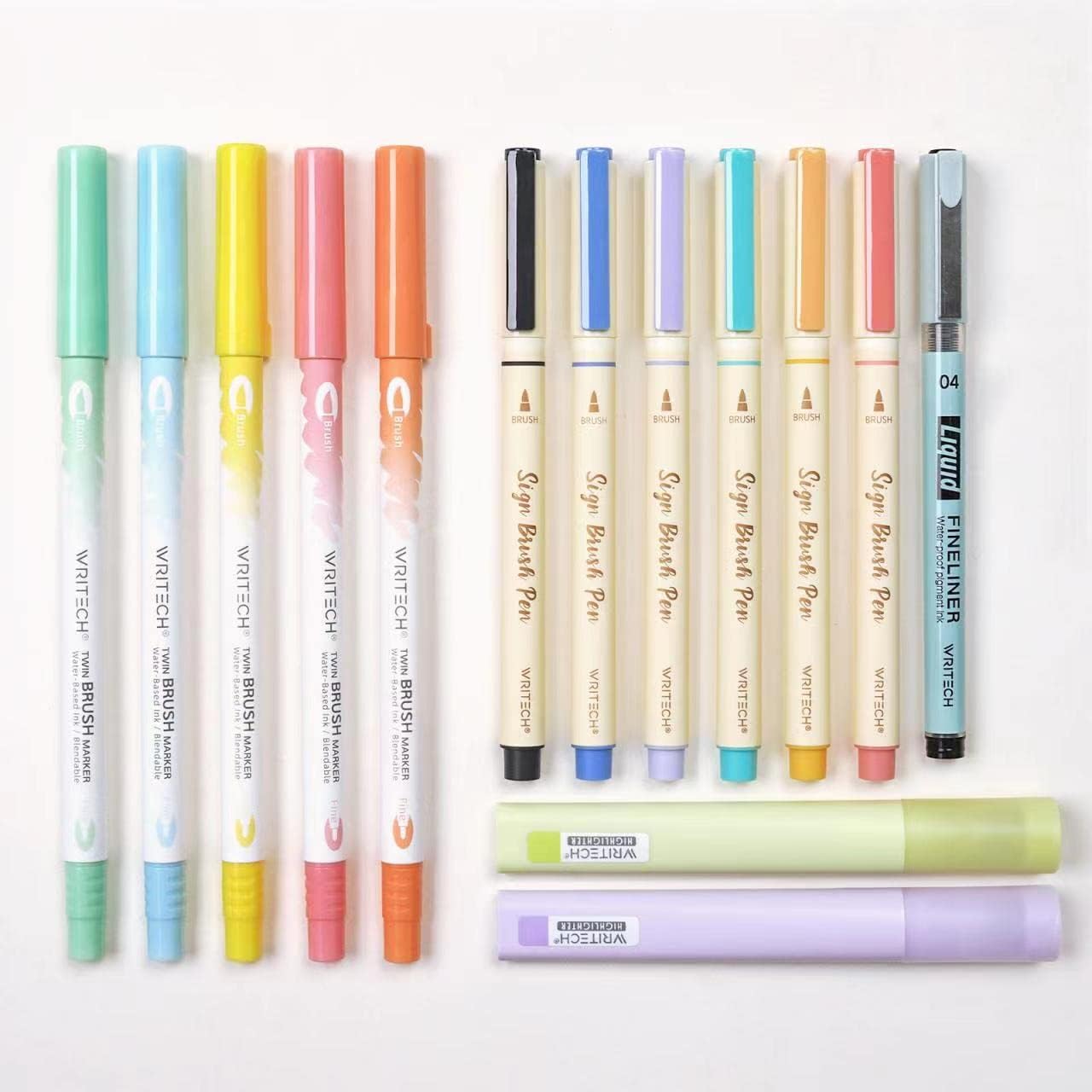 WRITECH Lettering Brush Markers Highlighters Sign Brush Pens Assorted Color