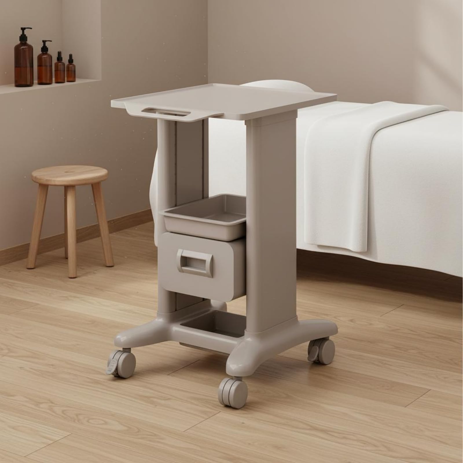 Harilla Carrello Portaoggetti Bellezza Trolley Estetica Carrello Salone Carrello Estetista Vassoio Plastica Design Compatto Adatto Zona Trattamento Saloni, Bianco, Cassetto Singolo + 1 Scatola