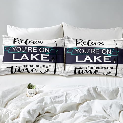 Miniatura 6 de Erosebridal Juego de edredón de casa del lago, juego de ropa de cama rústica de granja, tamaño Queen, relleno de edredón de tablones de madera,