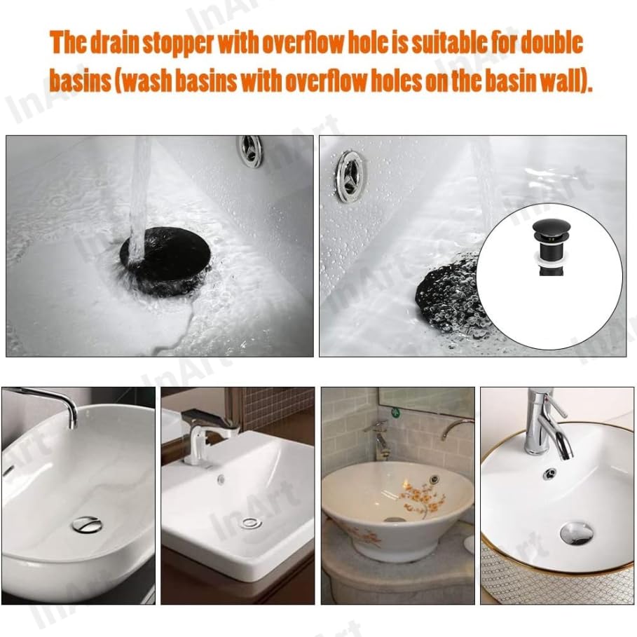 Image of InArt Black Pop-up Brass Waste Coupling for Wash Basin, 5 Inch Full Thread, 32 mm Bathroom Sink Drain Outlet Fitting, Easy Install