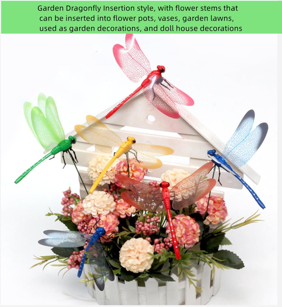 Garden Dragonfly Stakes with Sticks,3D Removable Fake Dragonfly,10" Waterproof Shaking Head Dragonflies Ornaments Garden Decor for Outside,Christmas Whimsical Gifts for Kindergarten (25 - Image 4