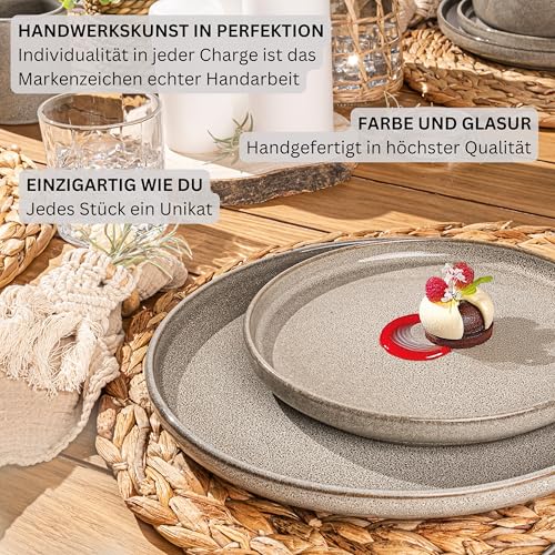 SÄNGER Kairo Clay | Tafelservice 18 teilig, Steingut Geschirr Set 6 Personen, 6x Speiseteller 6x Dessertteller 6x Schalen Geschirrset & Schale Grau, Teller Set, Tiefe Teller | VALUE COLLECTION