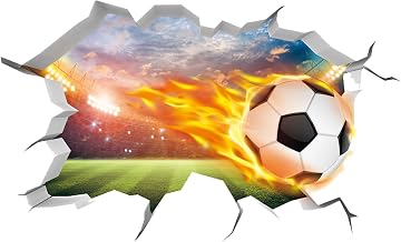 milaosk Football Wall Stickers 3D Football Flame Sport Vinyl Large Wall Sticker for Boys Bedroom and Football Fans 87 x 55 cm | Grand Sticker Mural Déco Murale pour Chambre de Garçon et Fans de Foot, 87×55CM
