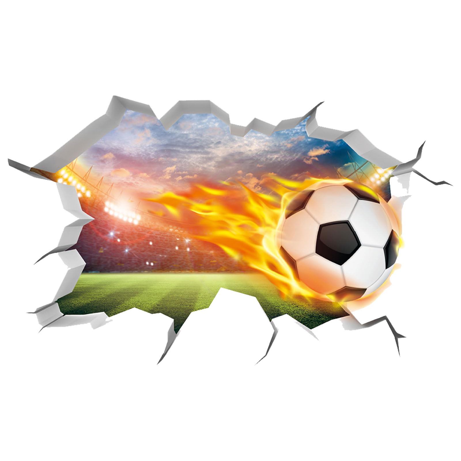 milaosk 3D Football Wall Stickers Torn Paper Fire Soccer Wall Decals