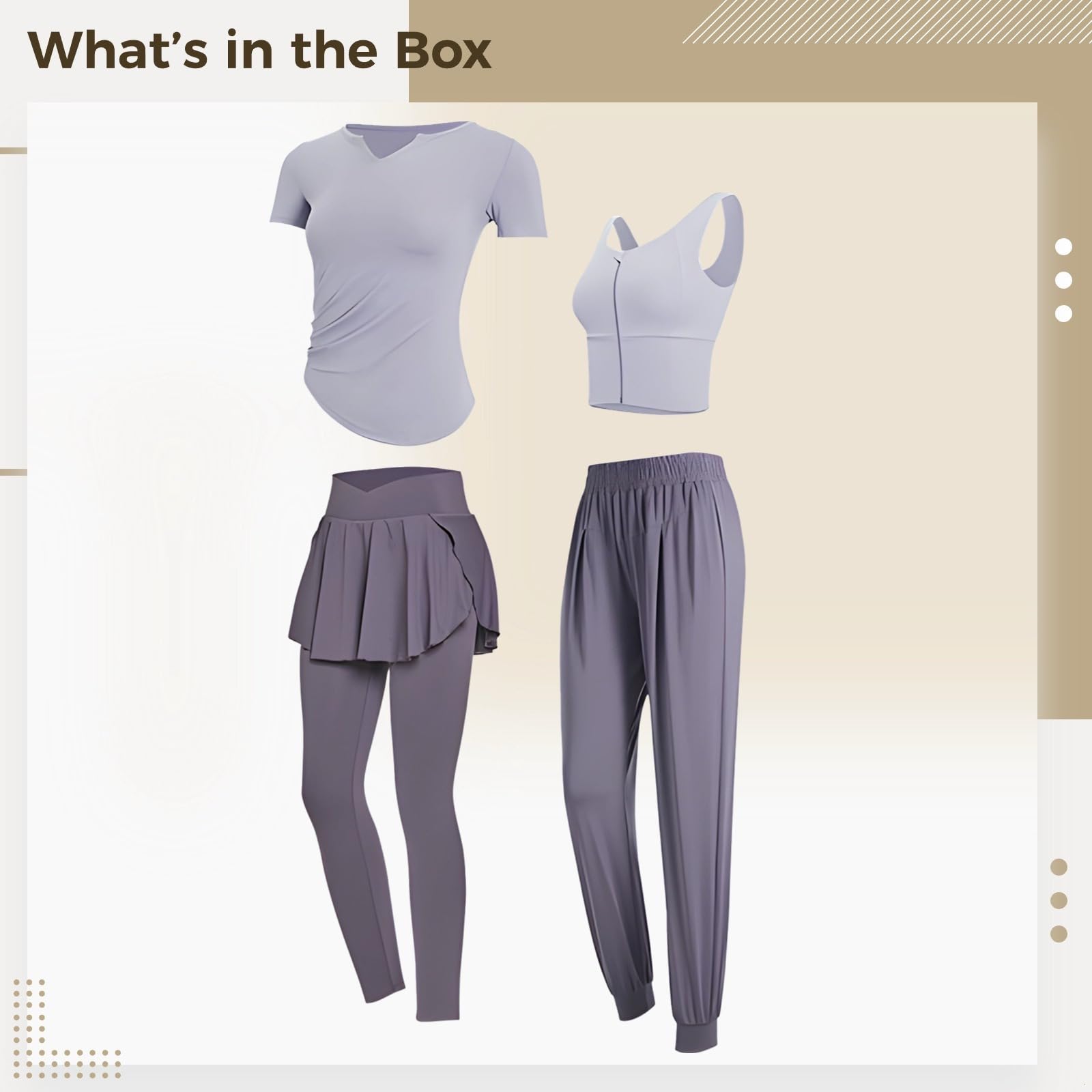 Pilates - Set da allenamento da donna, 4 pezzi, include top da yoga, reggiseno, spandex/poliestere, taglia XXL (61-68 kg)