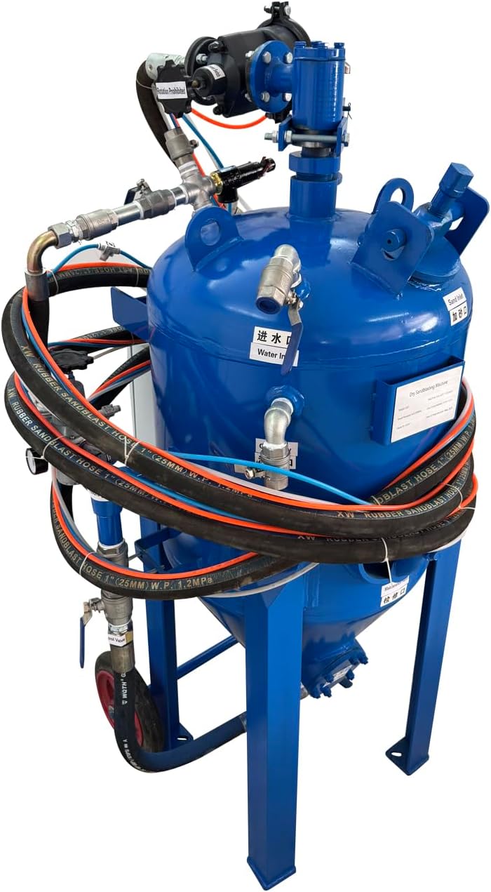 TECHTONGDA Mobile Sandblasting Machine 79.25Gal Dry Wet Sand Blaster Kit with 29.5FT Hose & Safety Suit & Pneumatic Vibrator Suitable for Metal Refurbishment & Surface Treatment 0.4-0.8MPa