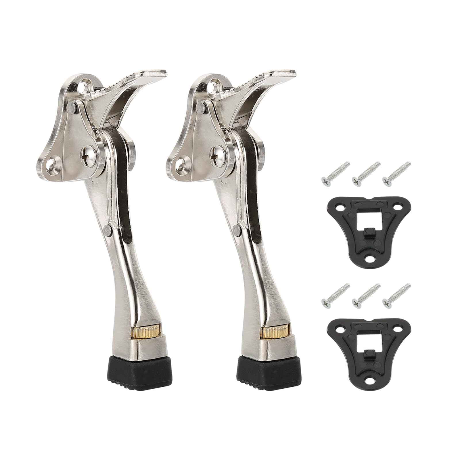 sourcing map 2 Set Kickdown Door Stopper, 4.7" Aluminum Alloy Kick Down Door Stoppers for Bottom of Doors One Touch Adjustable Doors Holder with Non-Slip Rubber Tip and Screws for Home, Nickel