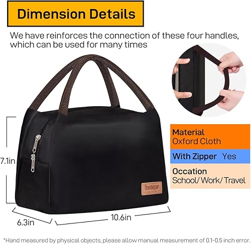 Miniatura 6 de Buringer Bolsa de almuerzo reutilizable con aislamiento térmico para preparación de comidas para hombres y mujeres, trabajo, picnic o viajes (negro)
