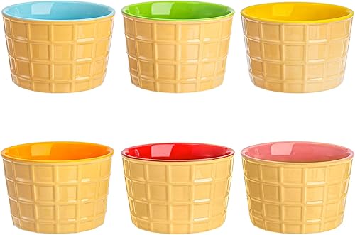 Miniatura 3 de Elsjoy Juego de 6 tazas de helado de cerámica, cuenco de postre de porcelana de 9 onzas reutilizables, mini cuencos de helado para pudín, yogur,