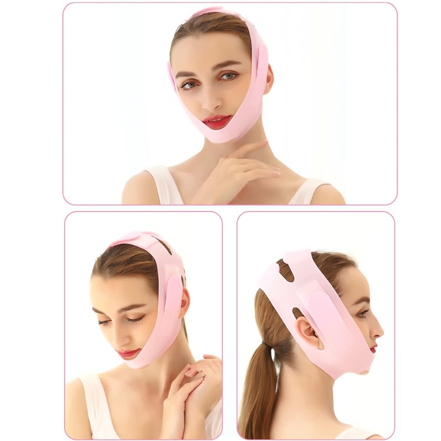 EXIFYLL Silicone V Face Mask Face Lift Up Belt Facial Slimming Bandage Mask Cheek,Chin,Neck Slimming Thin Belt Face Slim Lift Band Mask Double Chin Reducer for Women and Men Tightening Skin (V-Line Mask) (pink)