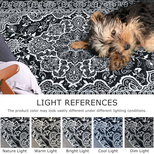 KUTA Runners for Hallways 2x8 Black, Vintage Medallion Kitchen Rugs Non-Slip Ultra Soft Washable Printed Retro Distressed Vintage Carpet Entryway Runners for Bedroom Laundry Nursery