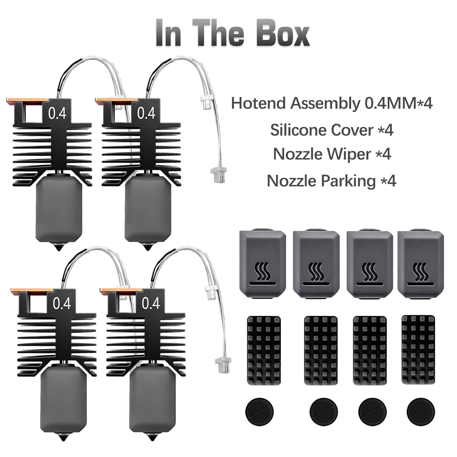 4 pezzi Hotend Kit per Snapmaker U1 Pre-Installed 0.4mm Hardened Steel Nozzle and 24V 48W Ceramic Heating Block with 2PCS Nozzle Parking Points and Silicone Brush for U1 3D Pirnter Accessories