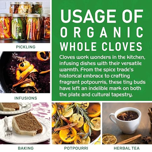 Jiva Organic Cloves Whole 14 Ounce Bulk Bag - Non-GMO, Keto Friendly, Non Irradiated - Organic Dried Clove Buds Bulk