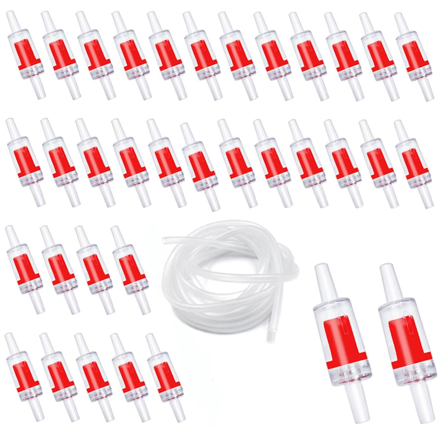 YuCool Aquarium Check Valve,One Way Non Return Valve for Aquarium Air Pump, Check Valve for 3/16 Inch Airline Tubing, Fish Tank Accessories,35pcs (Red)