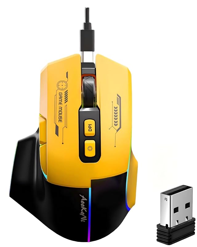 Wireless Mouse Ergonomic Mouse with 5 Adjustable DPI up to 7200 RGB Breathing Lights Compatible with Laptop Chromebook