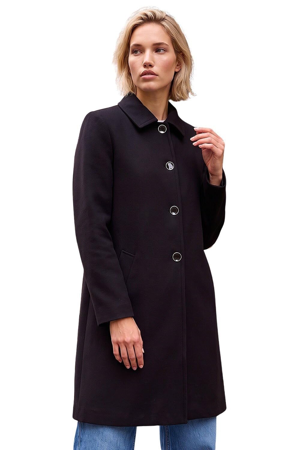 Roman Women's Black Buttoned Swing Coat In Size 14