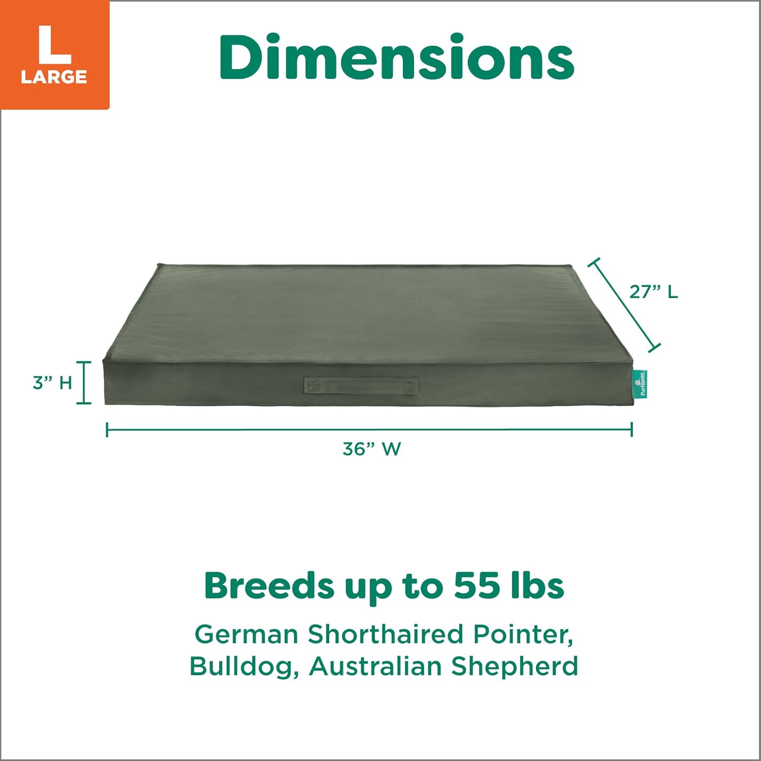 Premium Indoor-Outdoor Deluxe Orthopedic Mattress Pet Bed, Dark Olive, Large