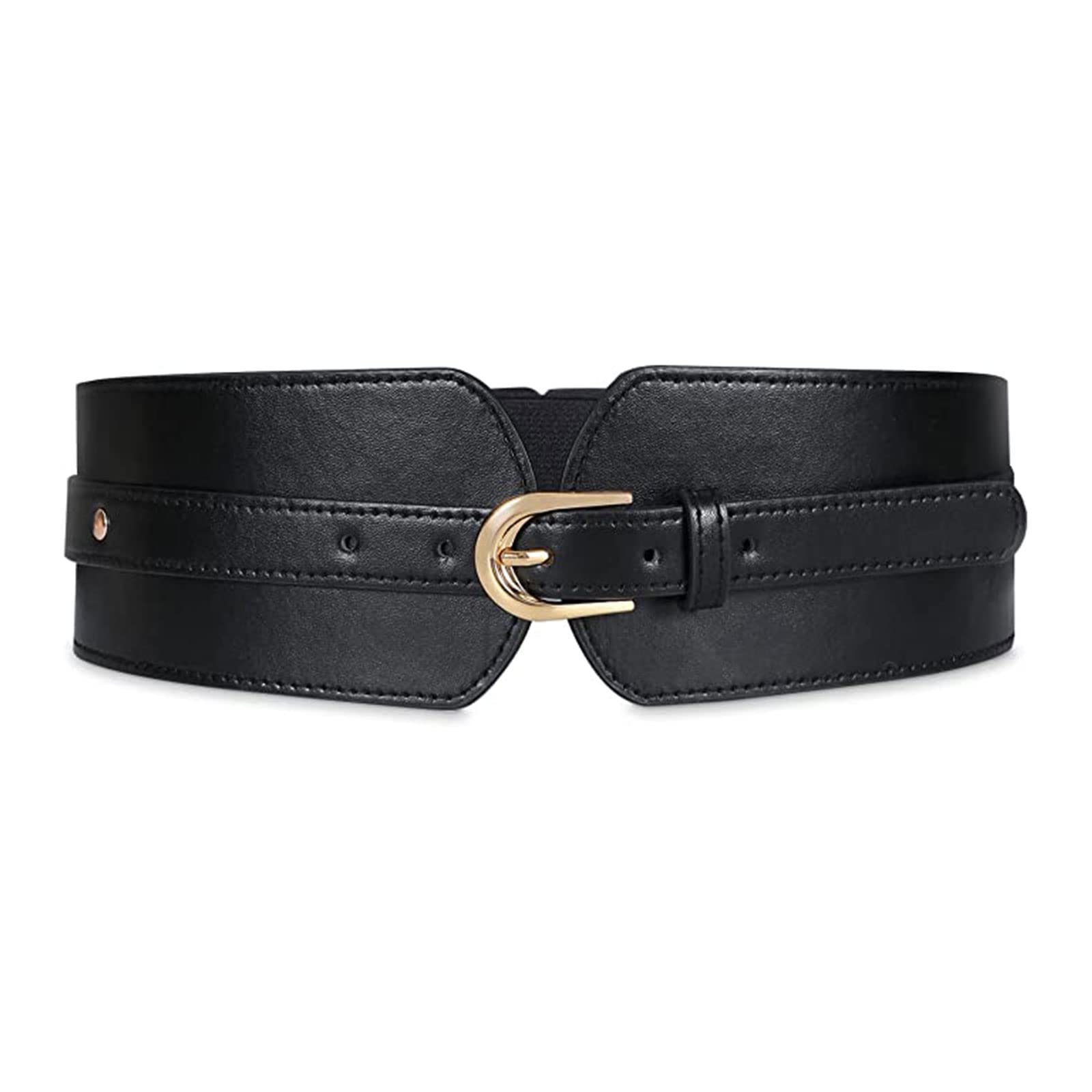 AVZXXKUF Women's Leather Belt Wide Elastic Waist Belt Vintage Stretchy Corset Cinch Belt Fashion Black PU Waistband for Dress Coat Shirt jacket
