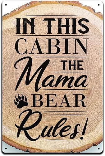 Retro Metal Tin Sign 8 X 12 Inches in This Cabin The Mama Bear Rules - Camping Camp Site Décor Home Decoration Art Poster Nostalgic Tin Sign Iron Poster Tin Sign Novelty Wall Art Decorative Crafts