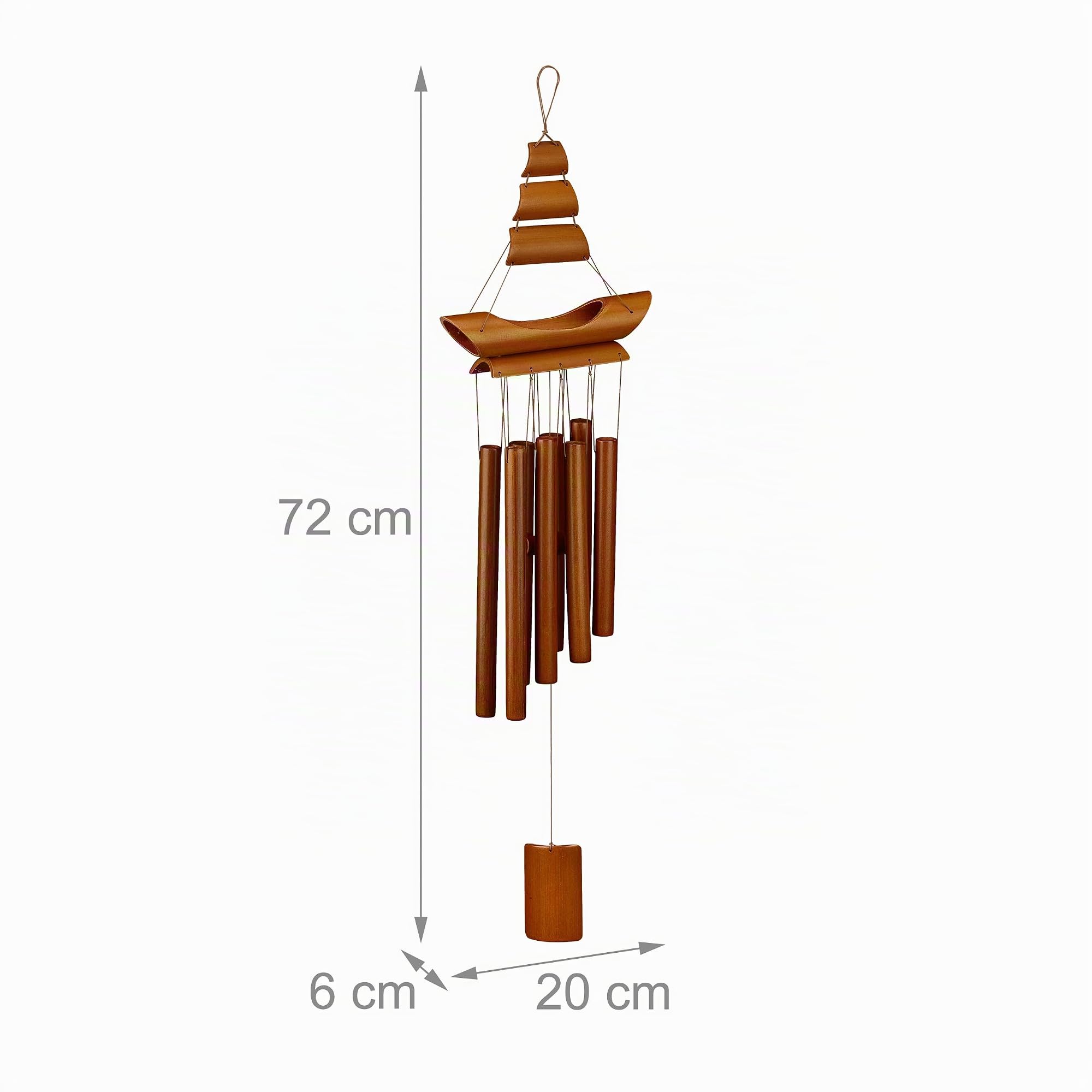 Relaxdays Carillon à Vent en Bambou, rappelle Les voiliers, HxLxP : 72 x 20 x 6 cm, pour intérieur et extérieur, Nature
