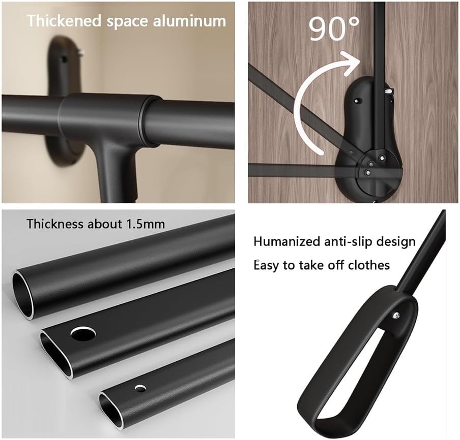 Pull Down Clothes Rail, Side Mounted Closet Rod, with Cushioning System, Suitable for Hanging Clothes, Etc,Black-650-850mm