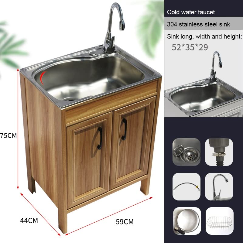 Mobile Lavanderia con Rubinetto e lavello in Acciaio Inox, 1 vano portaoggetti, postazione per Lavaggio Mani per ripostiglio, Cucina, Bagno (Dimensioni: C)