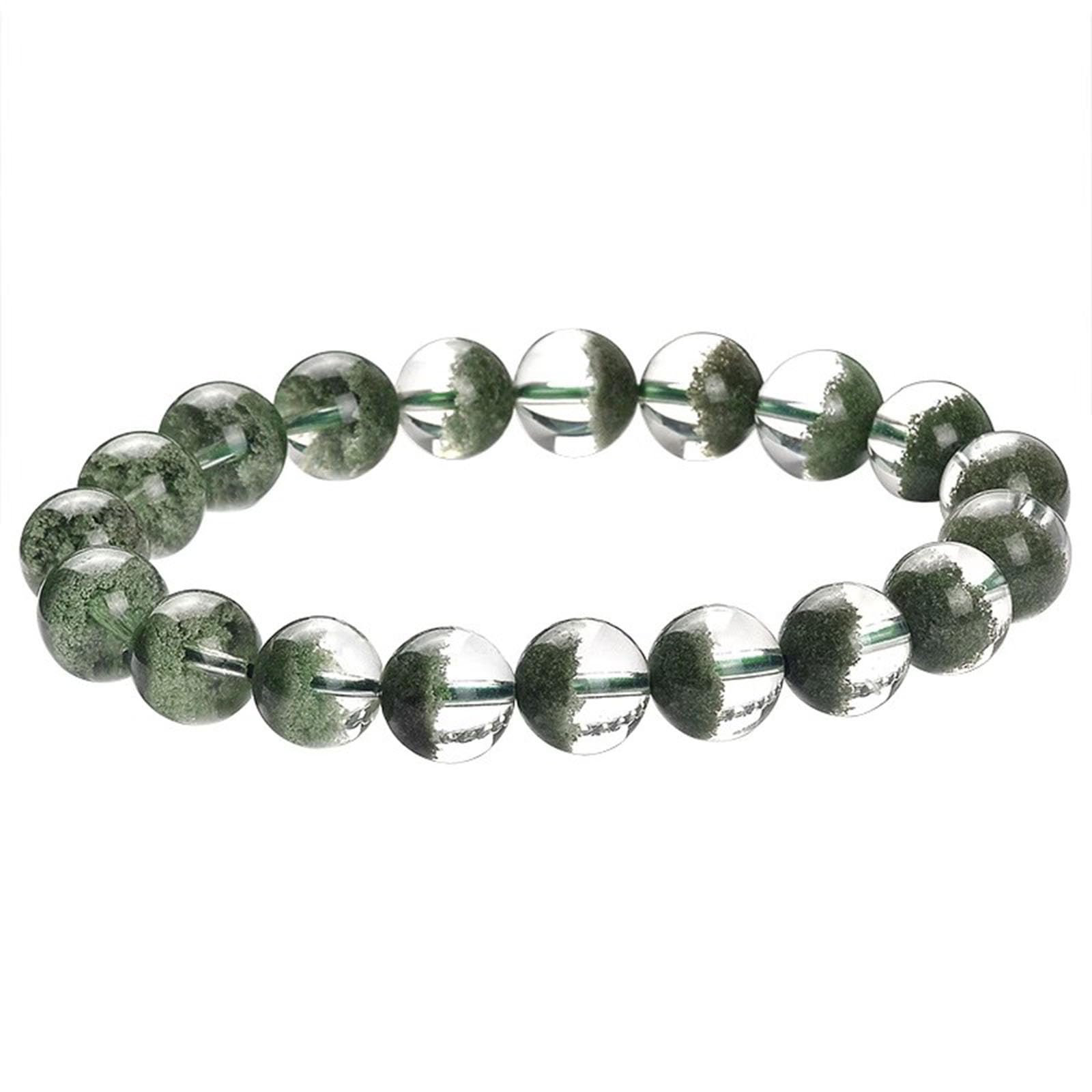 Armbänder aus natürlichem Kristallstein für Damen und Herren, Stretch-Armband aus grünem Phantomquarz, Perlenarmbänder aus Kristallschmuck als Geschenk für Reiki-Meditation,12mm