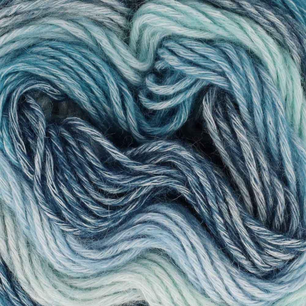 Scheepjes Stone Washed Flow Yarn, 65 g, Color 05 Calm, Cotton/Acrylic Blend, Blue/Beige