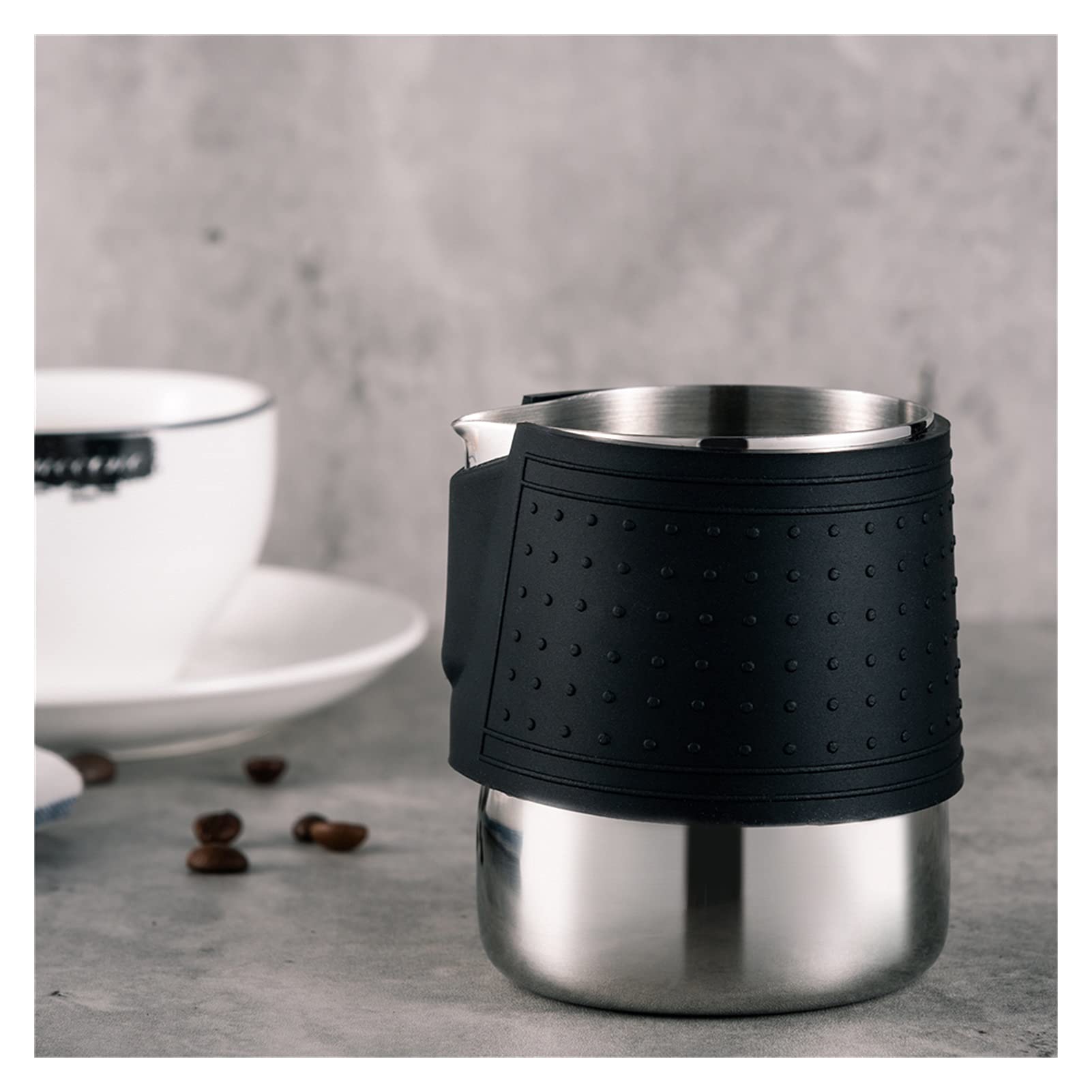 Becher, Edelstahl, Silikon, Milchaufschäumkrug, Kaffee-Kunst, Milchkännchen, Aufschäumer, Krug, Espresso-Kaffee, Latte-Krug, 350 ml, Soßen-Saucen-Tassen-Set