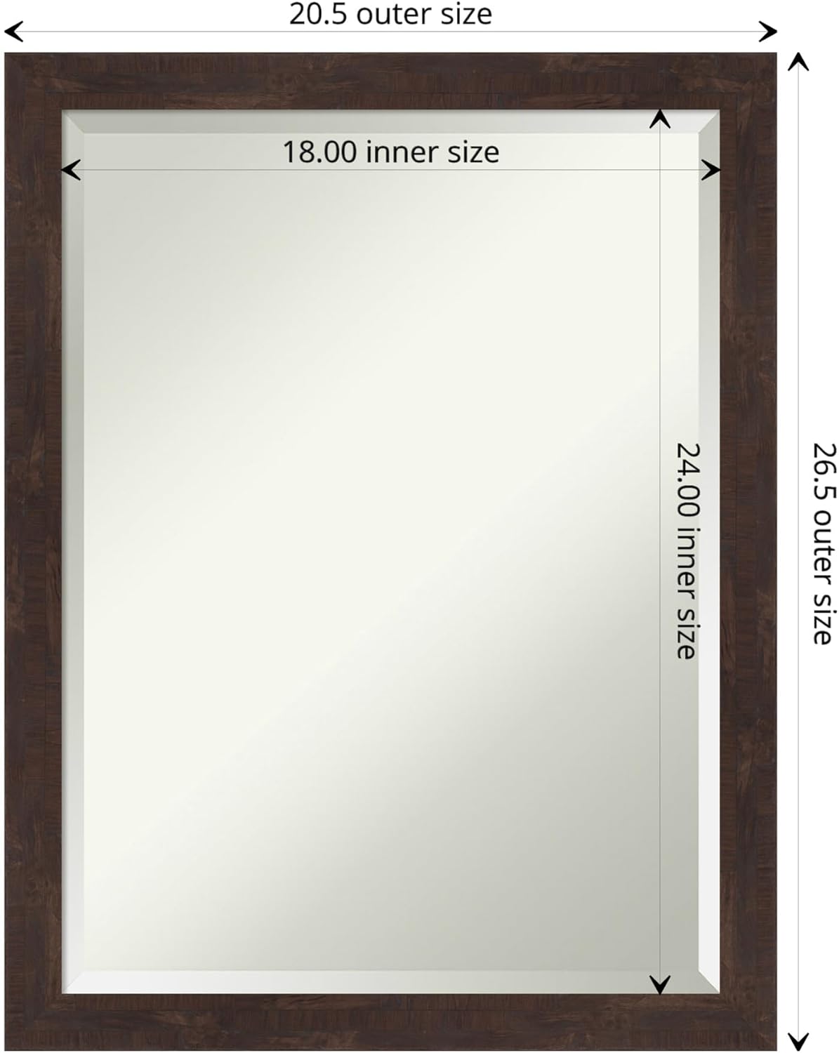 Amanti Art Brown Bathroom Mirror for Over Sink, 27x21 Fresco Dark Walnut Rectangle Vanity Mirror, Medium Country Rustic Wood Frame, Hangs Horizonally and Vertically, Bathroom Wall Decor, Beveled Edge