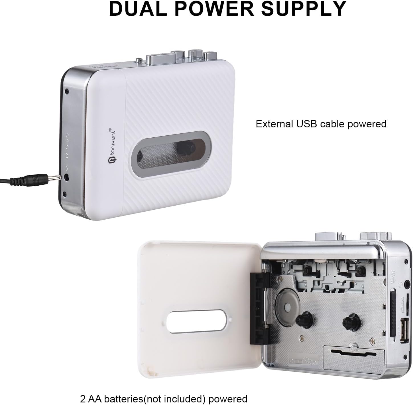 Diagram showing dual power supply options for the cassette converter