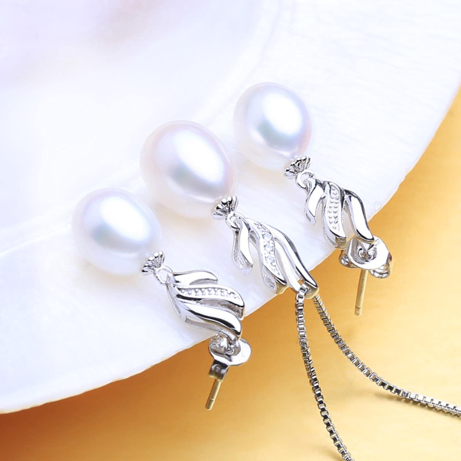 Simpatici Set di Gioielli con Perle Naturali Collana con Ciondolo Naturale in Argento Sterling 925 per Orecchini da Donna in Cristallo con Orecchini da Sposa