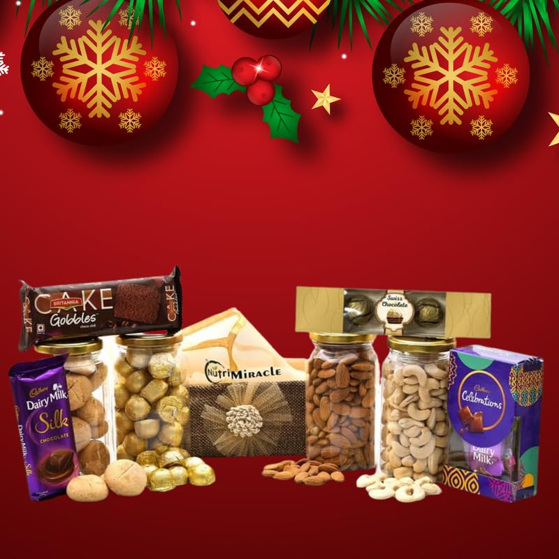 Image of NUTRI MIRACLE New Year Dry Fruits Gift Hamper | Festive Gift Box for Friends and Office Staff | Celebration Gift for Winter Season