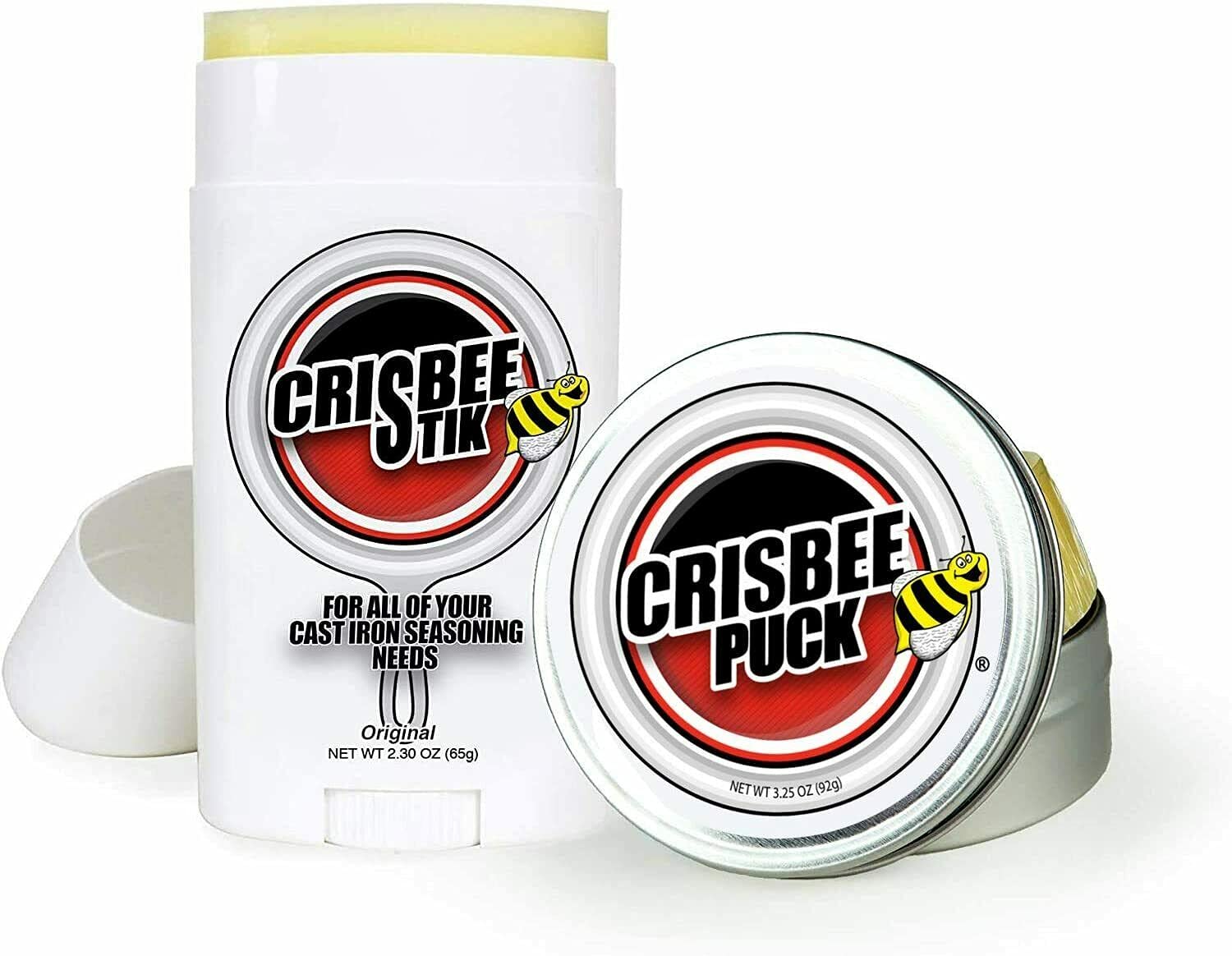 Crisbee Puck® & Crisbee Stik® Cast Iron and Carbon Steel Seasoning Combo - Family Made in USA - The Cast Iron Seasoning Oil & Conditioner Preferred by Experts - Maintain a Cleaner Non-Stick Skillet