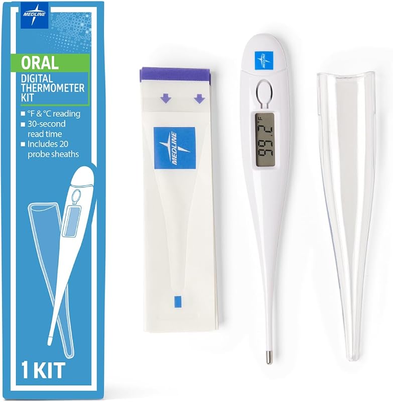 30-Second Oral Digital Stick Thermometer with Fahrenheit/Celsius - Accurate & Fast Readings - 20 Sheaths Included