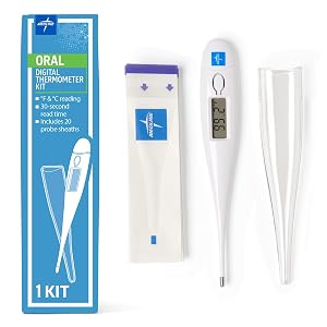 Medline 30-Second Oral Digital Stick Thermometer with Fahrenheit Celsius - Accurate Fast Readings - 20 Sheaths Included