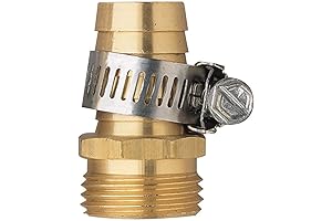 Male Hose Thread Connector with Clamps - Brass Repair Mender for Leaking Hoses 5/8 Inch