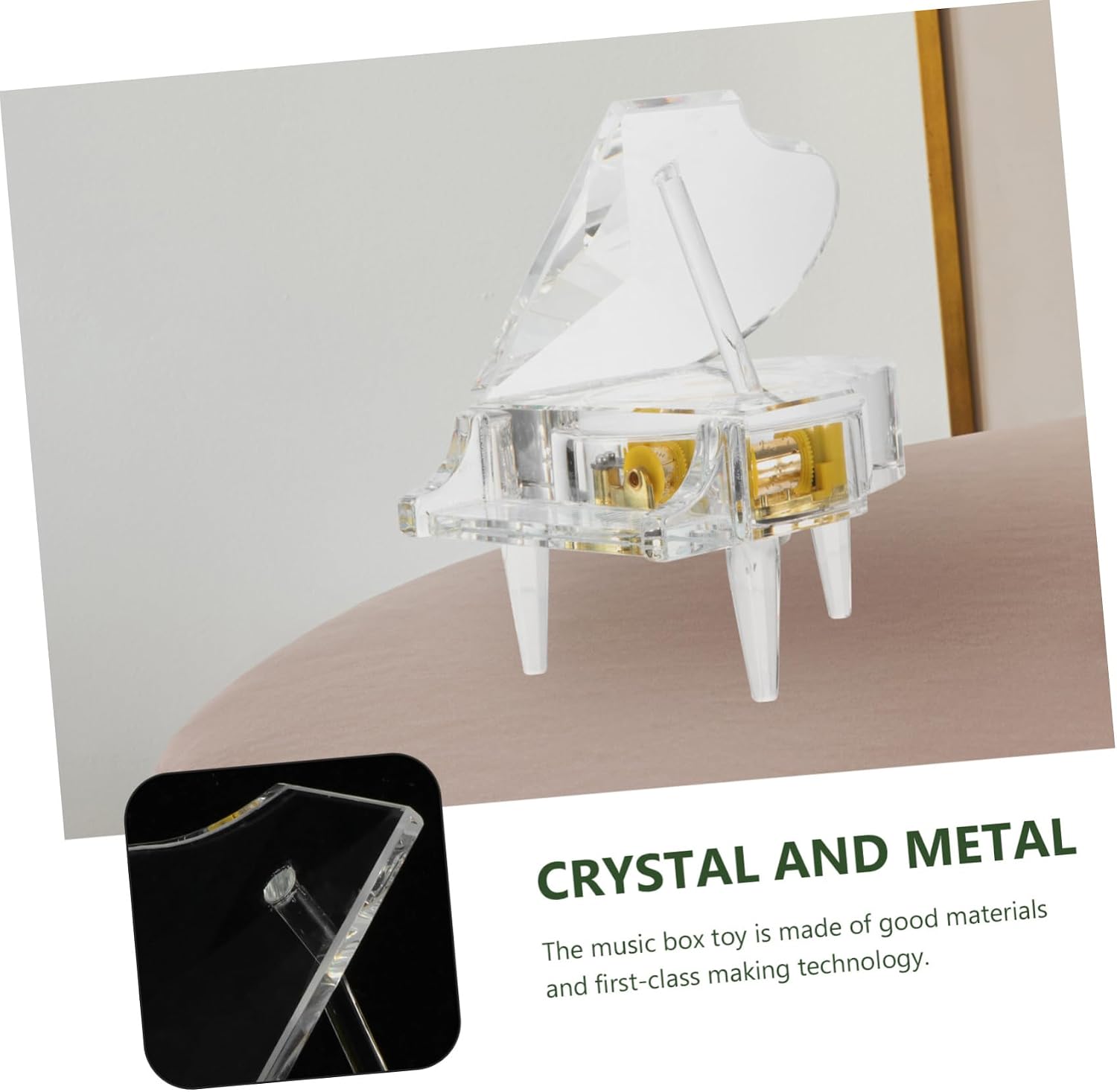 Cabilock Crystal Piano Music Box Decorative Musical Box for Home and Office Desk Decor Unique Friends and Transparent Crystal and Construction