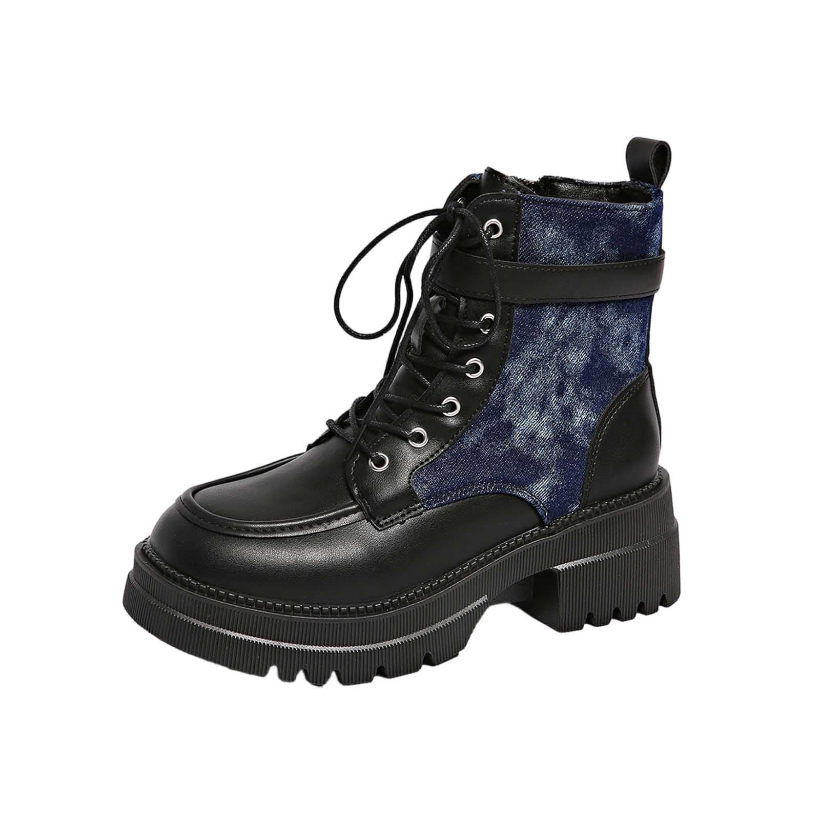 Generisch Botines con impresión artística de suela gruesa – Botines de tacón bajo con cordones ideales para excursiones informales y viajes de invierno