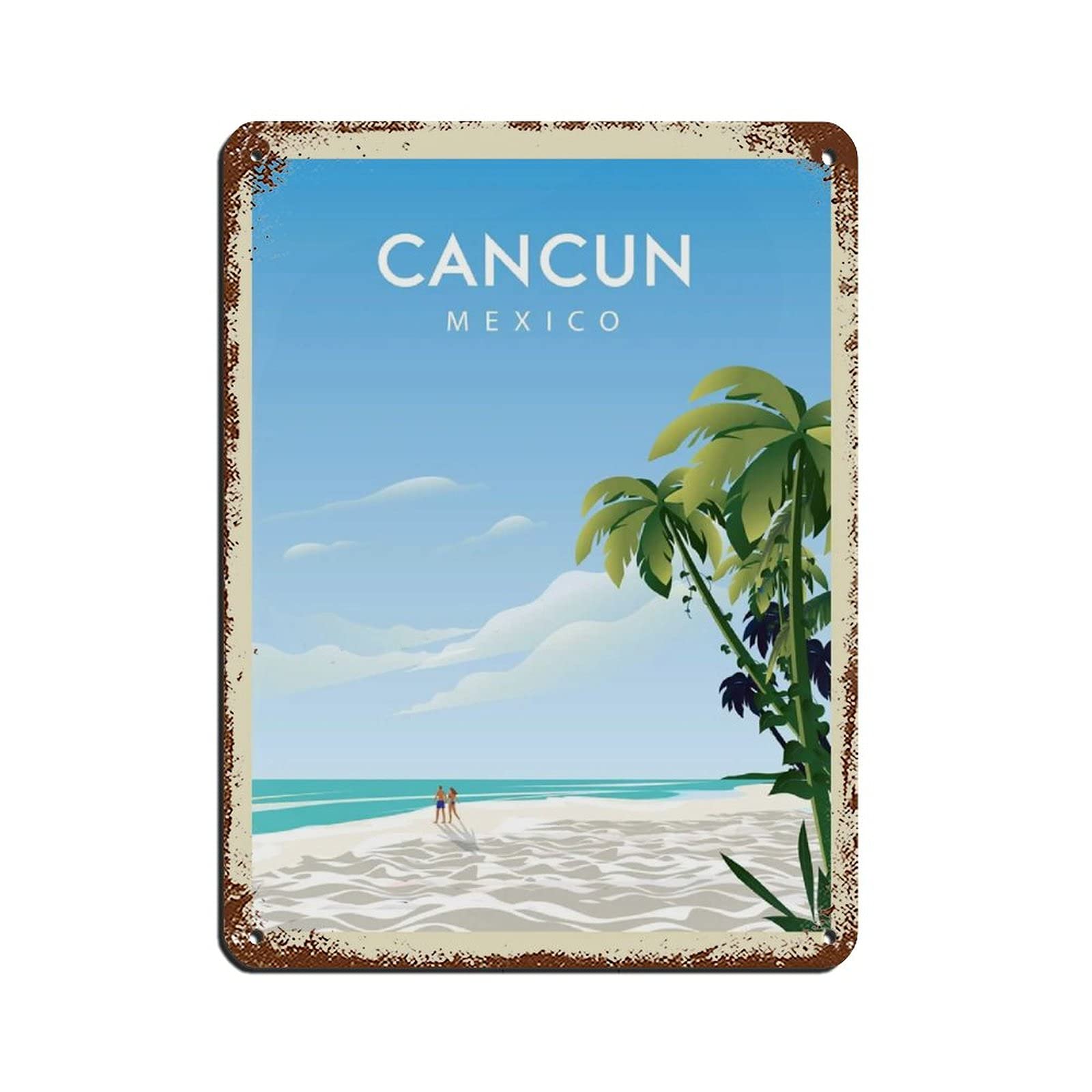 AZOLID Metal Signs Cancun Mexico Travel Tin Signs Wall Art Metal Poster for Home Bar Cafe Garage Bathroom 30x20CM