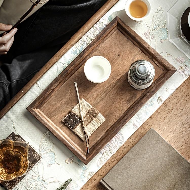 Bandeja para Servir de Nogal Negro, Bandeja Rectangular de Madera Maciza para té, Bandeja de Madera sin chapar para Aperitivos, bandejas de Mesa para Preparar té en seco, para Comer en el Regazo