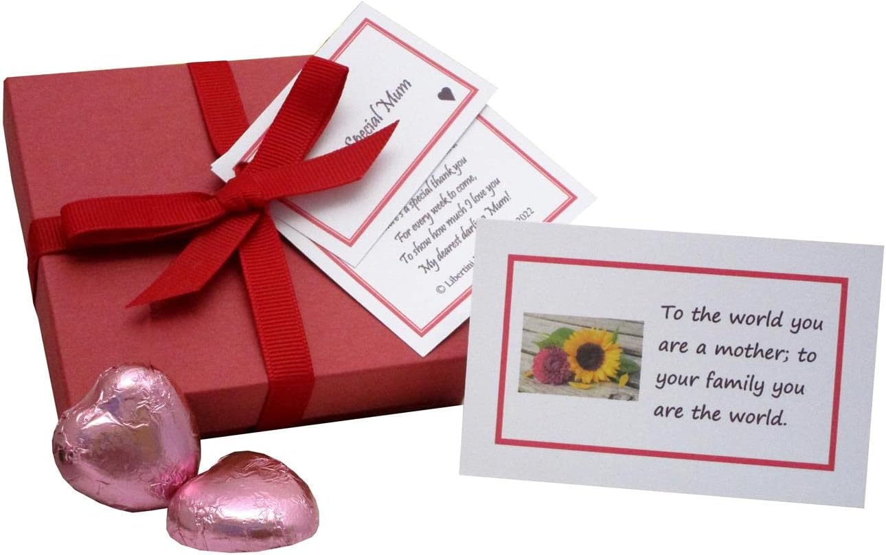 Libertini Design Studio Mum's Mottos – a Special Keepsake Gift for Mum with 52 Motherhood Quote Cards, Poem and Four Yummy Chocolate Hearts. Handmade and Personalised.